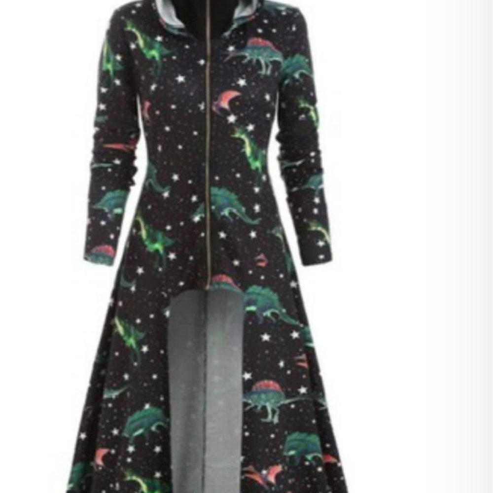 Black Dinosaur Print Long jacket with matching cami dress